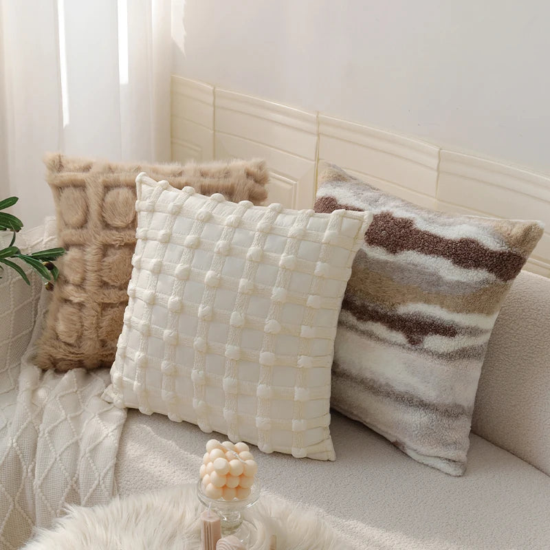 Nordic Retro Plush Cushion Cover for Home Decor - Axyaa
