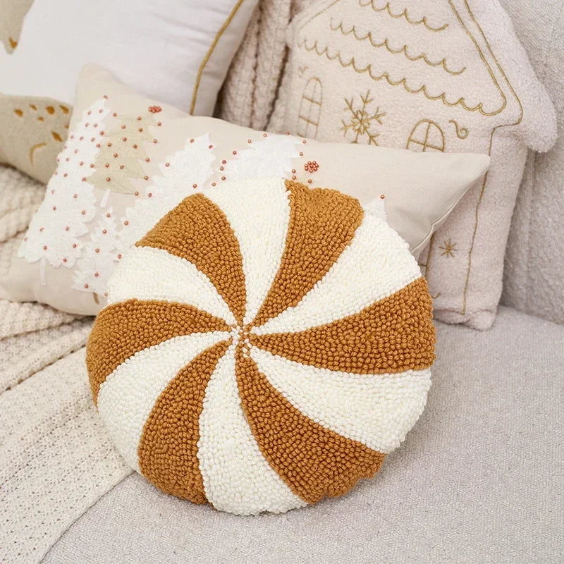 Tufted Embroidered Christmas Cushion Cover, Beige & Gold Milu Deer Design, Axyaa Brand