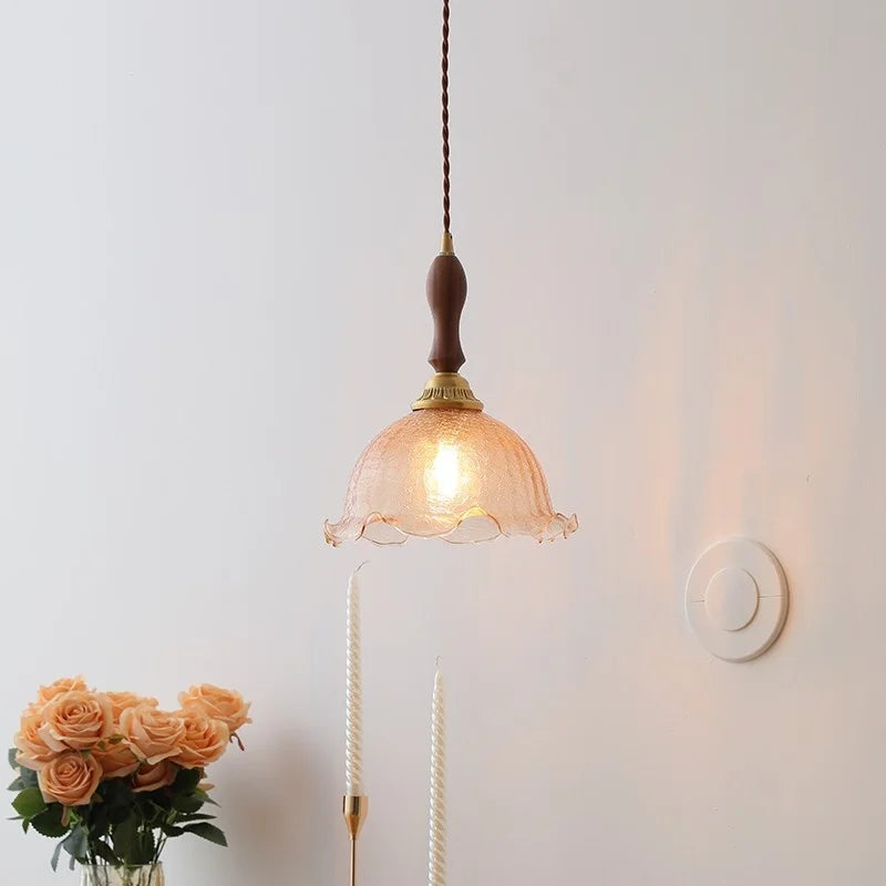 Axyaa Modern LED Pendant Lights Glass Wood Nordic Hanging Lamp