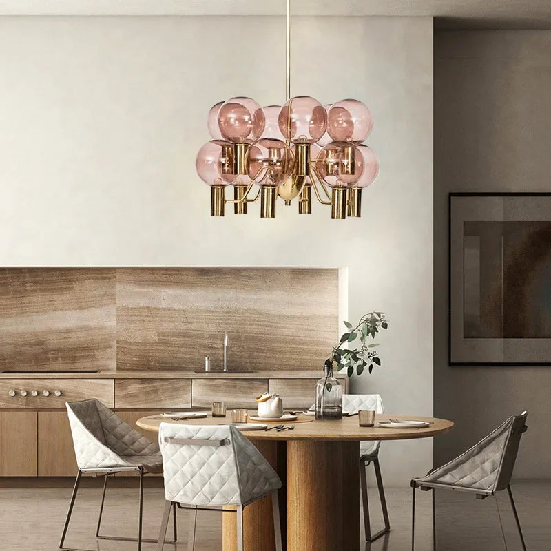 Axyaa Pink Glass Pendant Light: Modern LED Lamp for Luxurious Living Room Setting