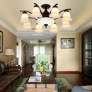 Axyaa Black Metal Chandelier with Glass Lampshade for Home Decor