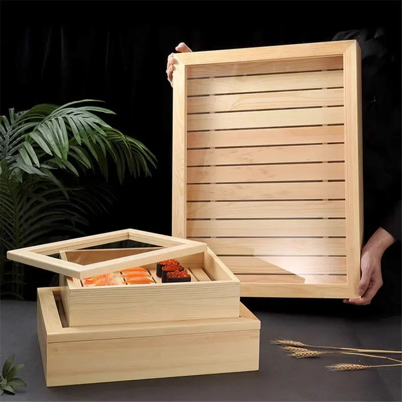 Axya Wooden Sashimi Sushi Box with Lid | Restaurant Tableware for Food Storage