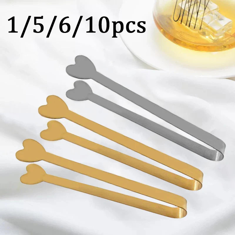 Axyaa Stainless Steel Heart Ice Clip - Coffee Shop & Home Snack Cube Clip
