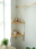 Axyaa Macrame Hanging Shelf: Handmade Rustic Wood Display Stand for Photos & Plants
