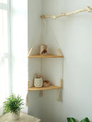 Axyaa Macrame Hanging Shelf: Handmade Rustic Wood Display Stand for Photos & Plants