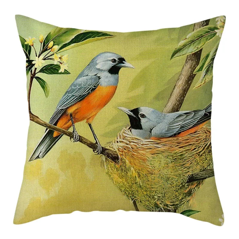 Magpie Print Cushion Cover by Axyaa: Decorative Flora & Fauna Pillowcase for Home