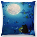 Cute Cat Moon Night Wonderland Witch Halloween Dance Pillow Cover by Axyaa