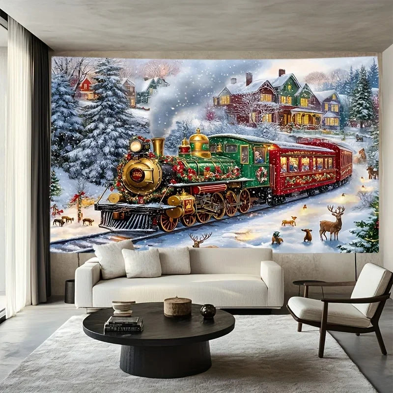 Christmas Train Tapestry Background Cloth for Parties & Photography by Axyaa Home & Outdoor
