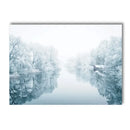 Axyaa Winter Lake Forest Owl Deer Snow Canvas Wall Art Print for Modern Home Decor