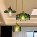 Axyaa Green Glass Pendant Lamp: Retro Nordic Luxury LED Chandelier for Home Decor