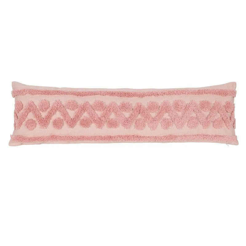 Bohemian Pink Geometric Tassel Throw Pillow Cover for Living Room Sofa by Axyaa