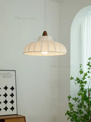 Axyaa Nordic Wood Fabric Chandelier, Wabi Sabi White Pendant Light
