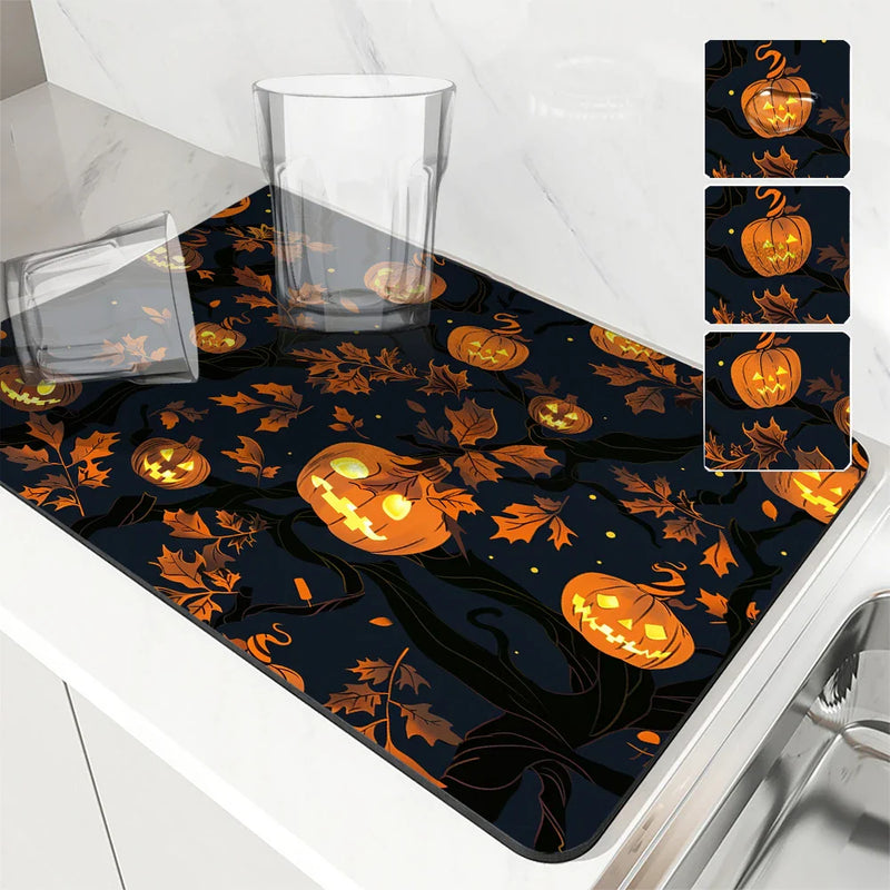 Axyaa Halloween Maple Absorbent Draining Mat for Kitchen and Bathroom