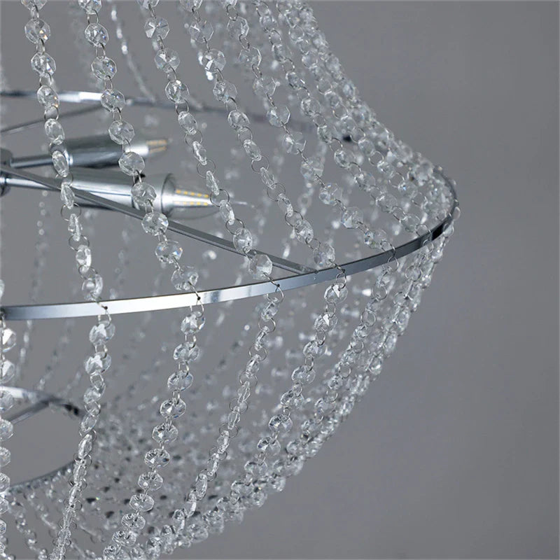 Axyaa Crystal Beads Chandelier: Modern Silver Lustre for Living Room, Kitchen, Wedding, Party