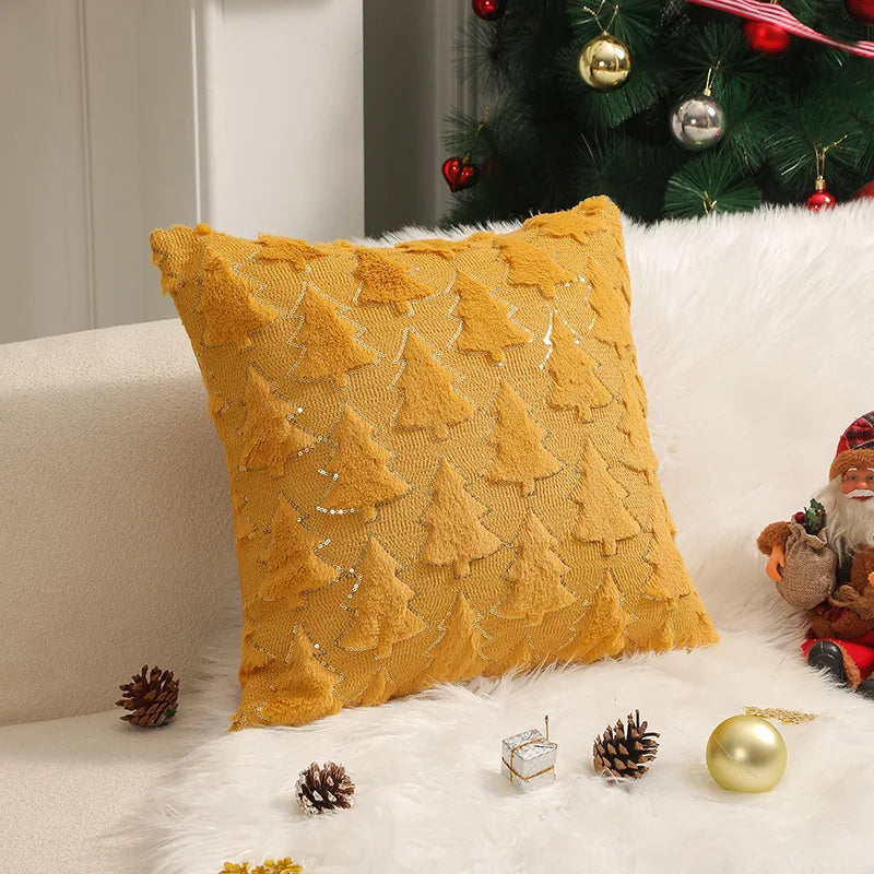 Axyaa Shaggy Pine Christmas Throw Pillow Case for Festive Home Decor