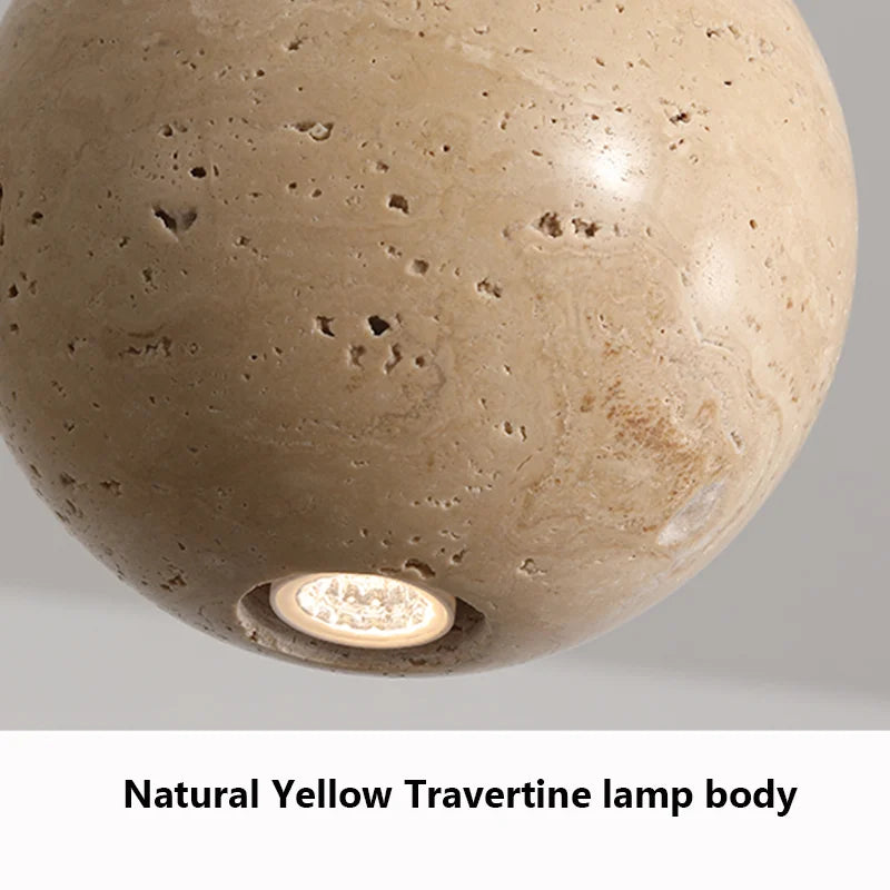 Axyaa Yellow Travertine Stone LED Chandelier with White Glass Lampshade