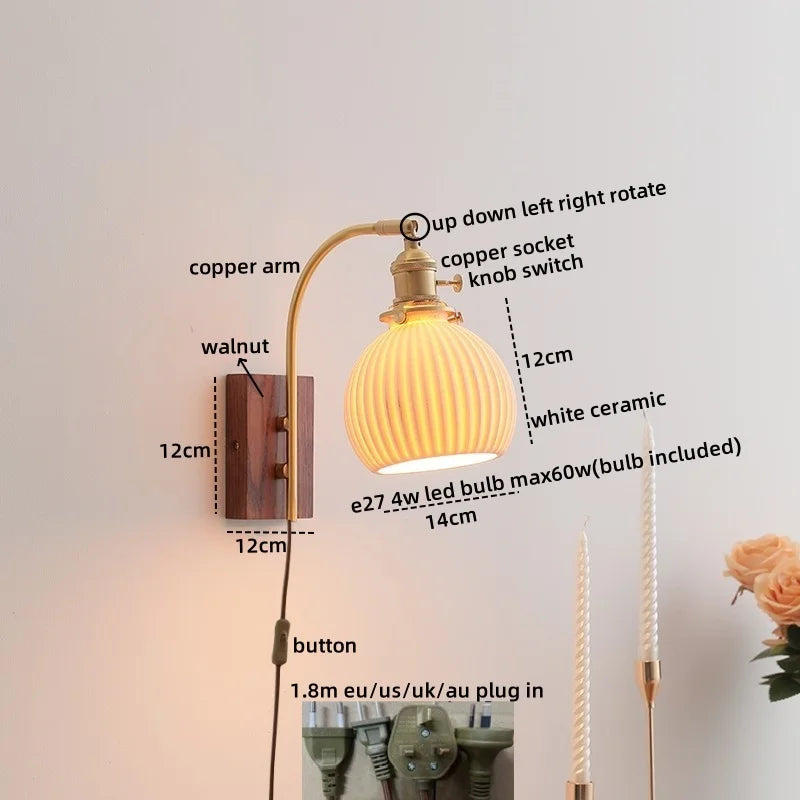 Axyaa Glass Copper LED Wall Lights Modern Bedside Lamp 4w Applique Da Parete