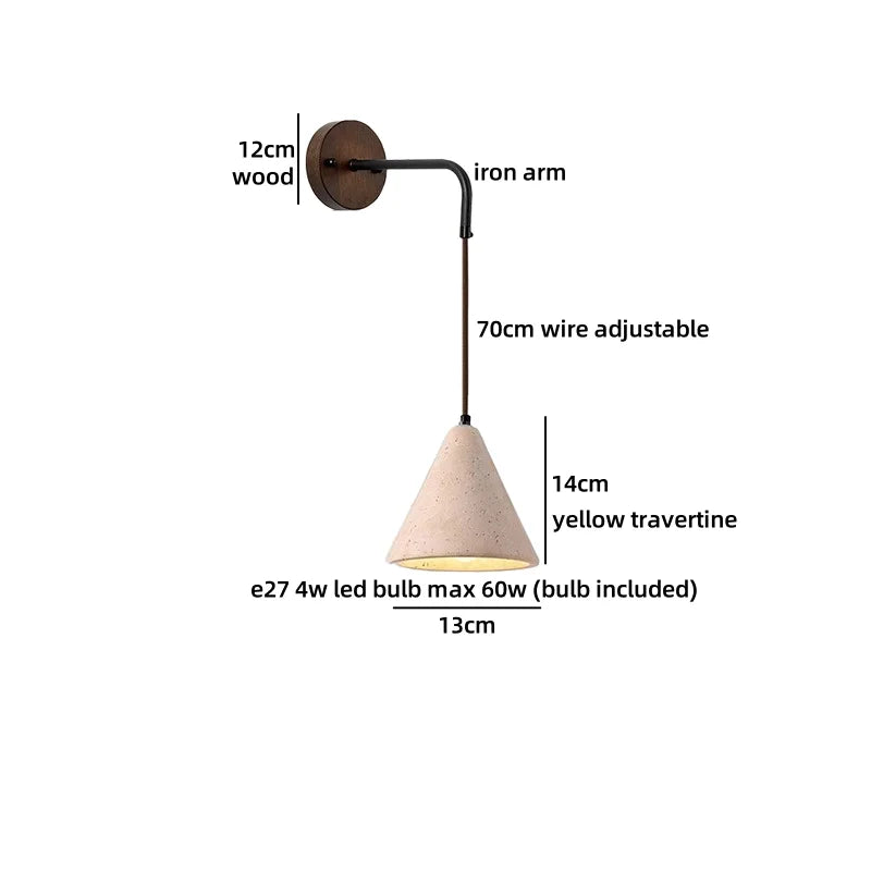 Axyaa White Glass Wall Lights with Yellow Stone Art - Pull Chain Switch, LED, Wabi Sabi Style