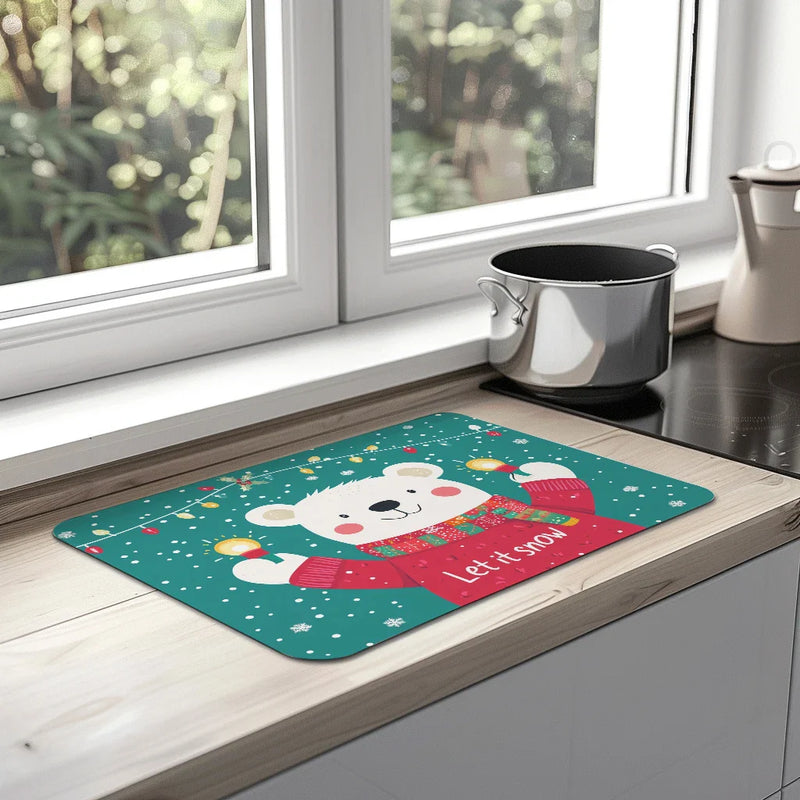 Axyaa Christmas Lights Bear Text Non-Slip Absorbent Kitchen Mat