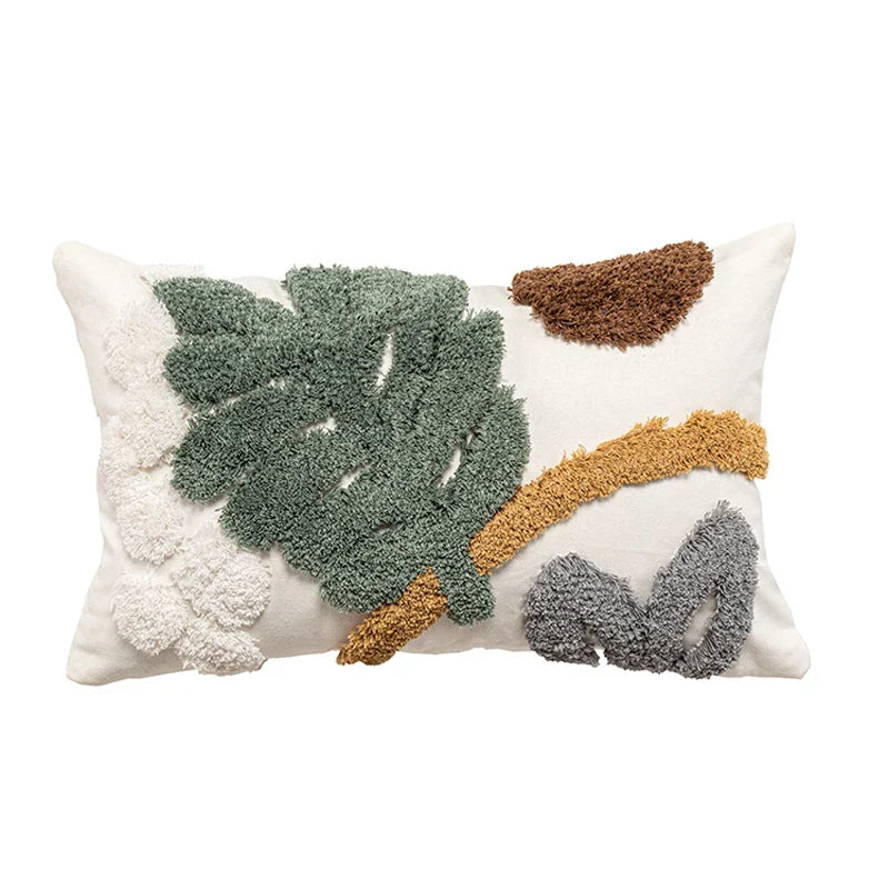 Axyaa Tufted Leaf Plush Cushion Cover for Living Room Sofa