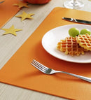 Axyaa Orange Faux Leather Square Place Mats Set for Kitchen Dining Decor