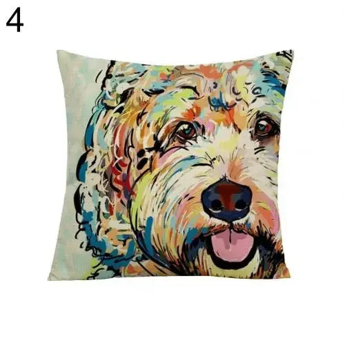 Axyaa Watercolor Dog Print Linen Pillow Cover 45X45CM