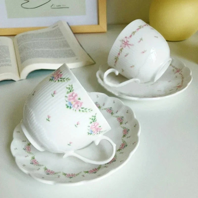 Axyaa Vintage Relief Ceramic Coffee Cup and Saucer Set