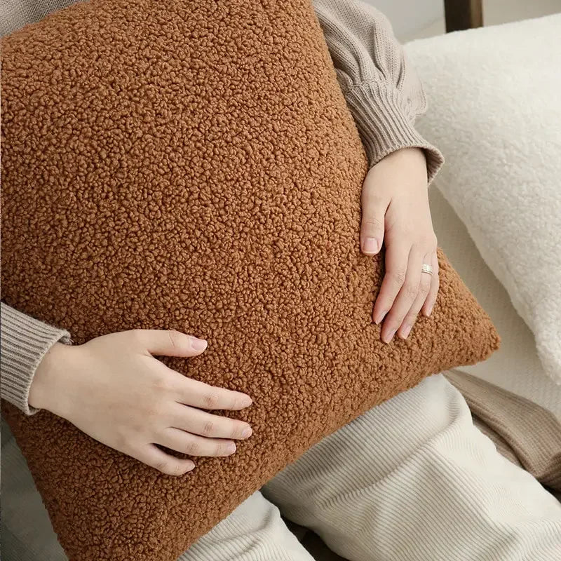 Axyaa Teddy Faux Fur Cushion Cover - Nordic Style Cozy Plush Pillowcase