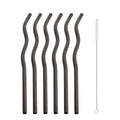 Axyaa Wave Line Stainless Steel Drinking Straws - 6Pcs Smoothie Juice Cocktail Straws