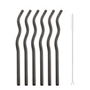 Axyaa Wave Line Stainless Steel Drinking Straws - 6Pcs Smoothie Juice Cocktail Straws