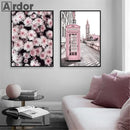 Pink Flower Eiffel Tower Poster | Axyaa Architecture Art Print Canvas Painting