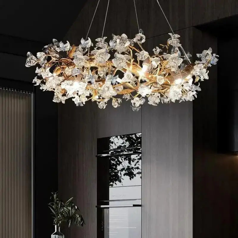 Axyaa Crystal Kapok Flower Chandelier Glass Pendant Light for Living Room