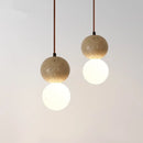 Axyaa Travertine Stone Pendant Lamp with Glass Ball for Bedroom and Dining Room