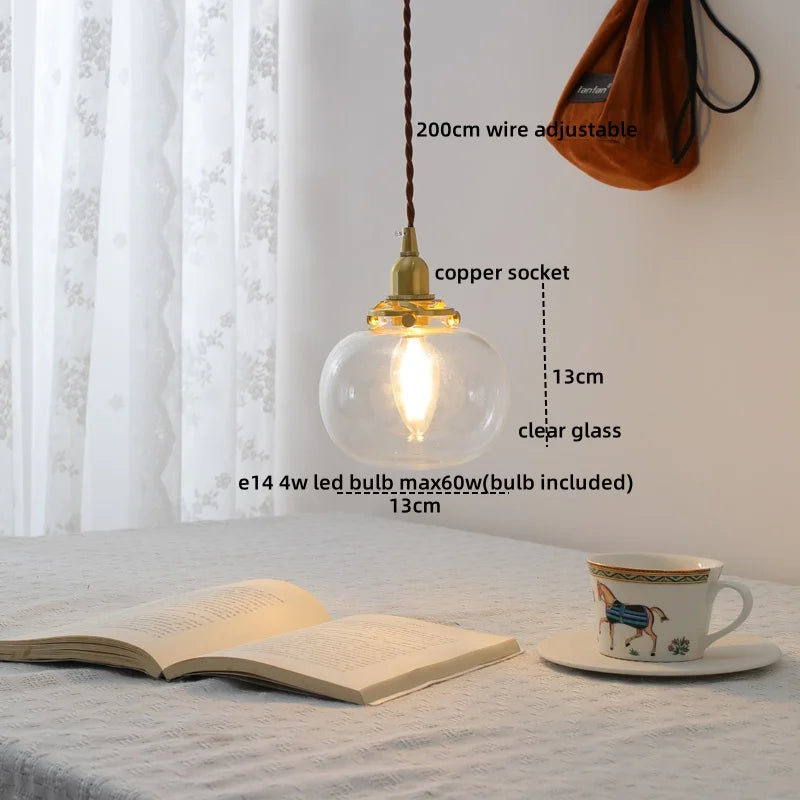 Axyaa Clear Glass LED Pendant Chandelier - Modern Copper Hanging Lamp for Home Decor