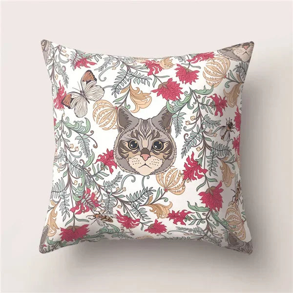 Tropical Cactus Flower Cat Print Pillow Cover 45X45CM for Home Sofa Chair