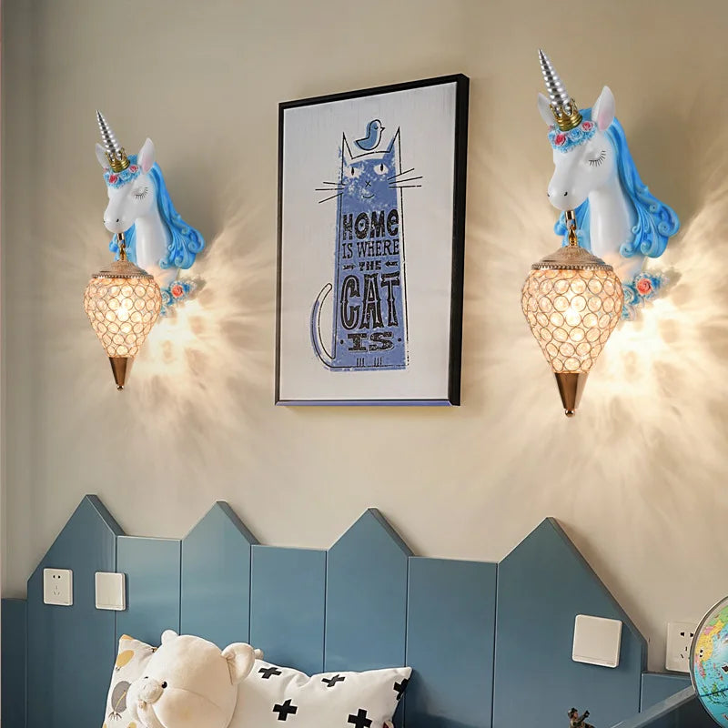 Nordic Unicorn Lamp Resin Wall Sconce by Axyaa for Girl's Bedroom & Living Room