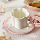 Axyaa Ceramic Bow Coffee Cup and Saucer Set, Pink Flower Tea Cup, Elegant Design