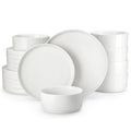 Axyaa Black Rim Dinnerware Set - 12/16/18/24 Pieces, Half Standing Edge