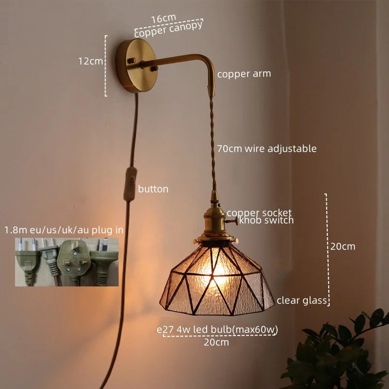 Axyaa Copper Glass LED Wall Sconce - Stylish Indoor Stair Light Fixtures