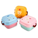 Axyaa Kids Animal Bento Lunch Box: Double-layer Round Snack Box, Microwave Safe, Portable