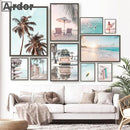 Nordic Beach Surfing Coconut Tree Poster Art Print Modern Home Decor by Axyaa