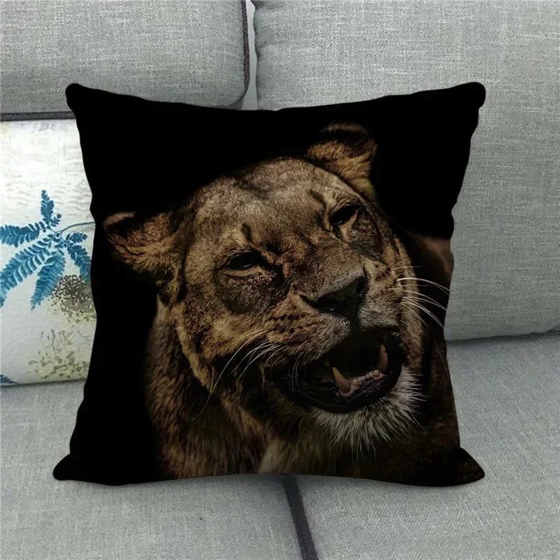 Axyaa Tiger Lion Printed Cushion Cover for Home Sofa Bed Decoration