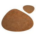Axyaa Faux Leather Oval Placemats Coasters Set Cowhide Grain Tea Table Pad