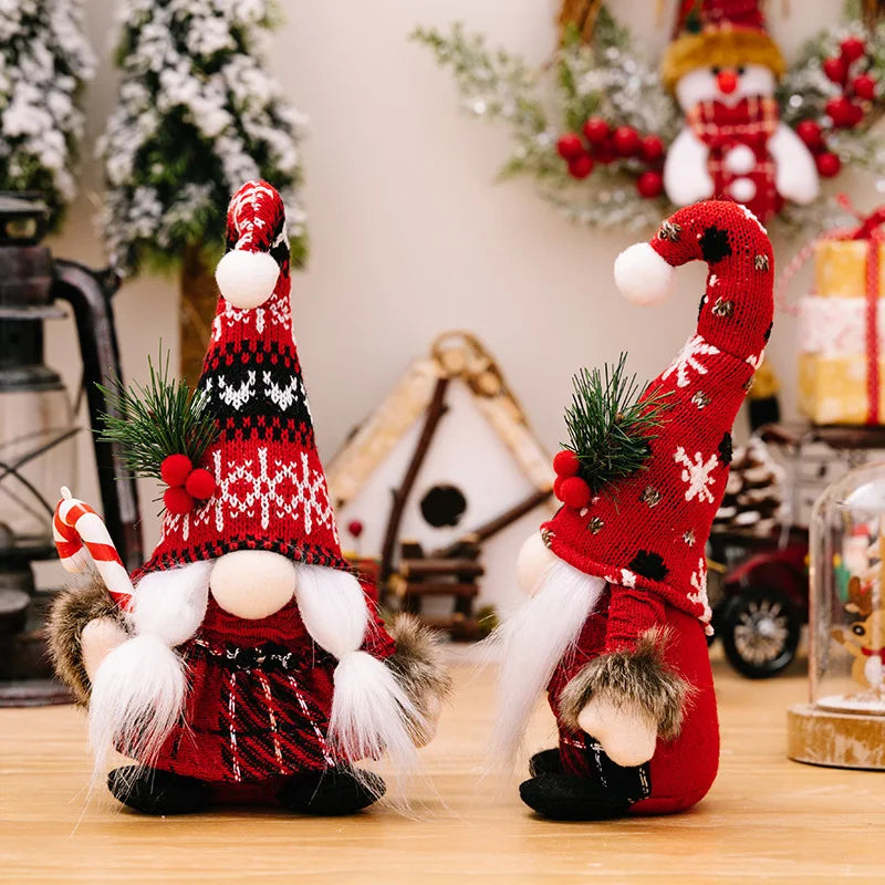 Axyaa Christmas Gnome Plush Doll with Crooked Hat and Crutch - Xmas Kids Gift Decorations