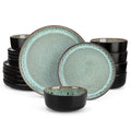 Axyaa 18/24PCS Black Ceramic Plate Sets Mediterranean Blue Dinnerware Set