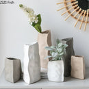 Axyaa Triangle Wrinkle Ceramic Vase for Desk Decoration and Floral Arrangement