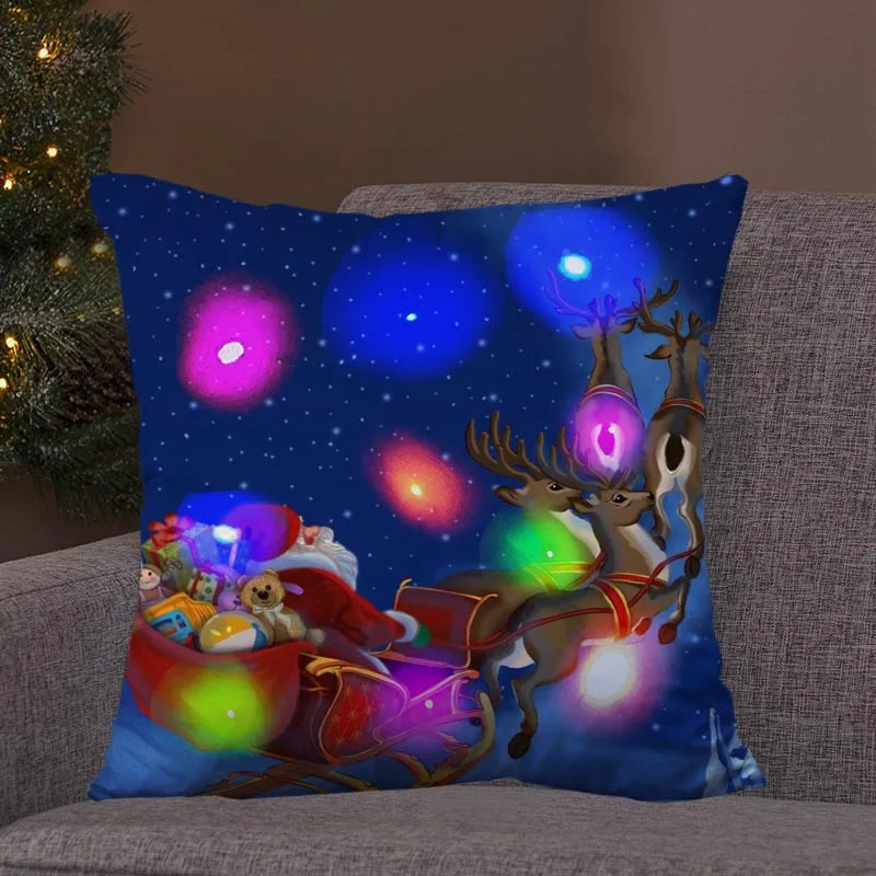 Axyaa LED Retro Santa Christmas Lights Pillowcase Home Decor 45x45