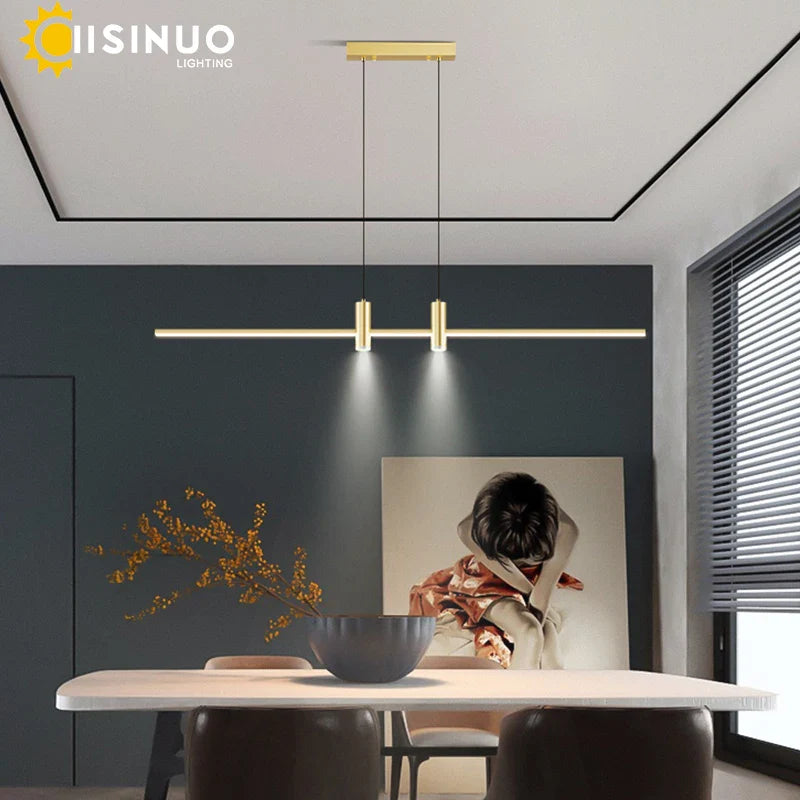 Axyaa Black/Gold Linear Chandelier for Office Dining Living Room