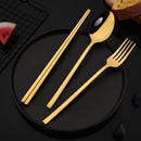 Axyaa 8-Piece Black Stainless Steel Cutlery Set with Sushi Sticks and Korean Chopsticks