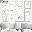Axyaa Couple Love Kiss Line Drawing Wall Art Canvas Painting Nordic Posters